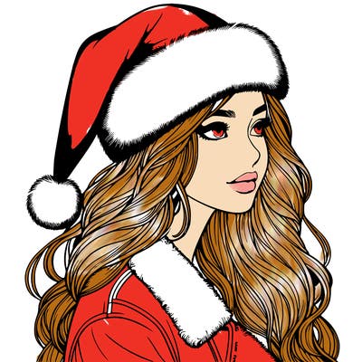realistic girl in santa hat