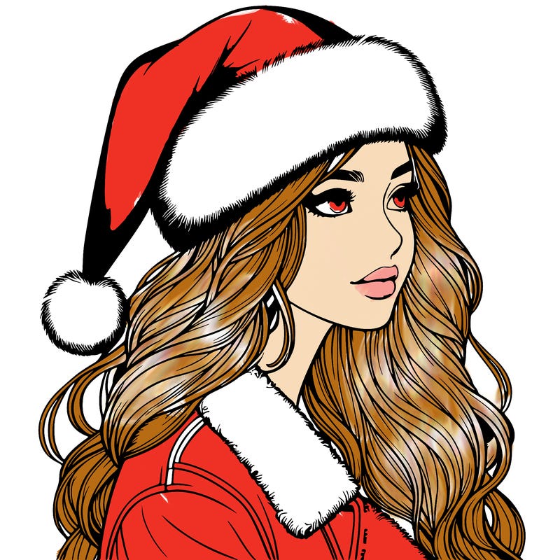 realistic girl in santa hat