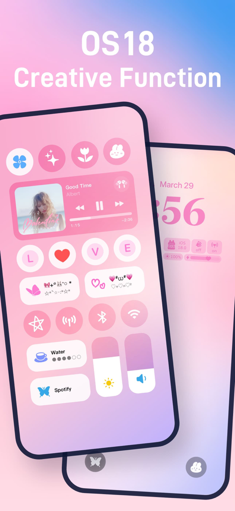 Benutzerdefinierte pinke ästhetische Widgets und Control Center für iOS 18 auf dem iPhone