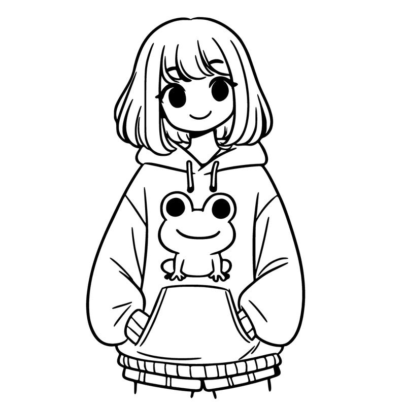 girl with frog sweatshirt