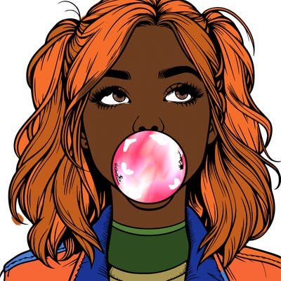 realististic girl blowing bubble -gum