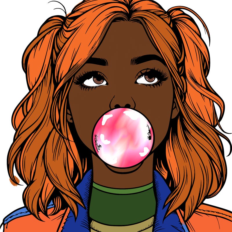 realististic girl blowing bubble -gum
