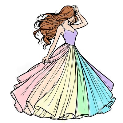 realistic woman with dress flowing in the wind