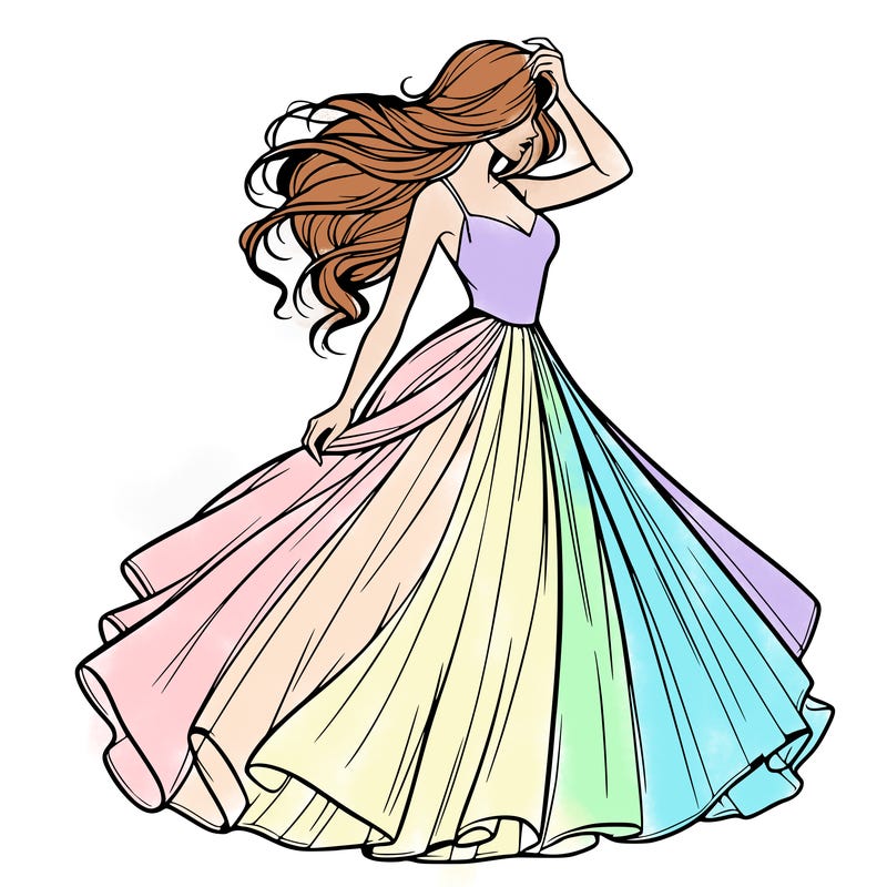 realistic woman with dress flowing in the wind