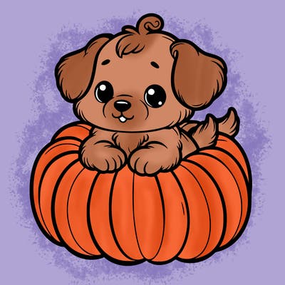 cute little puppy in a pumpkin