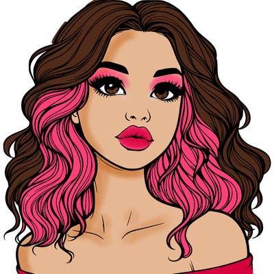 realistic girl with wavy hair and lips