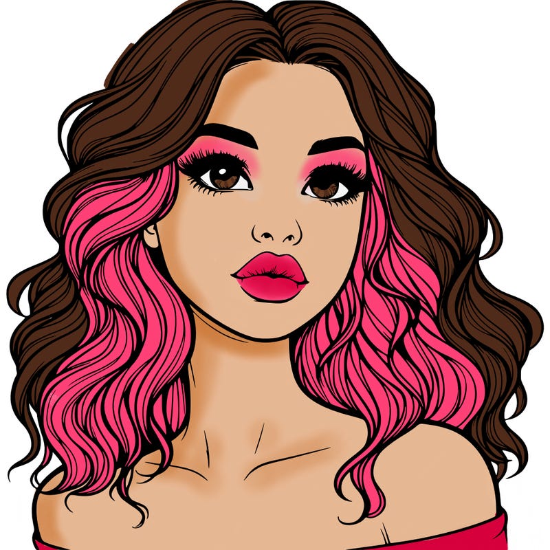 realistic girl with wavy hair and lips