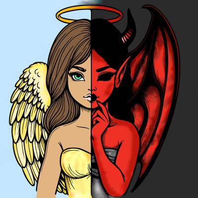 realistic angel half demon