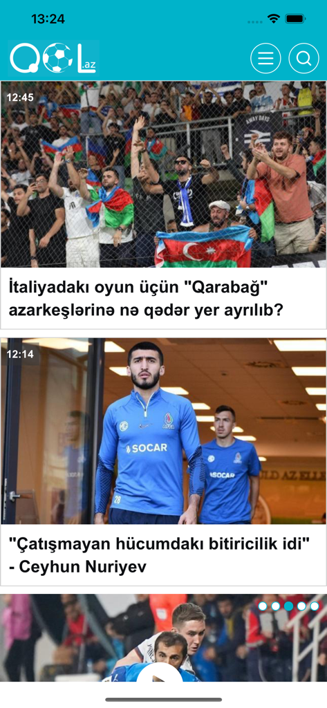QOL.az - idman xəbərləri - Interface of the QOL.az app showing Azerbaijani sports news and football articles