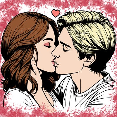 realistic guy and girl kissing