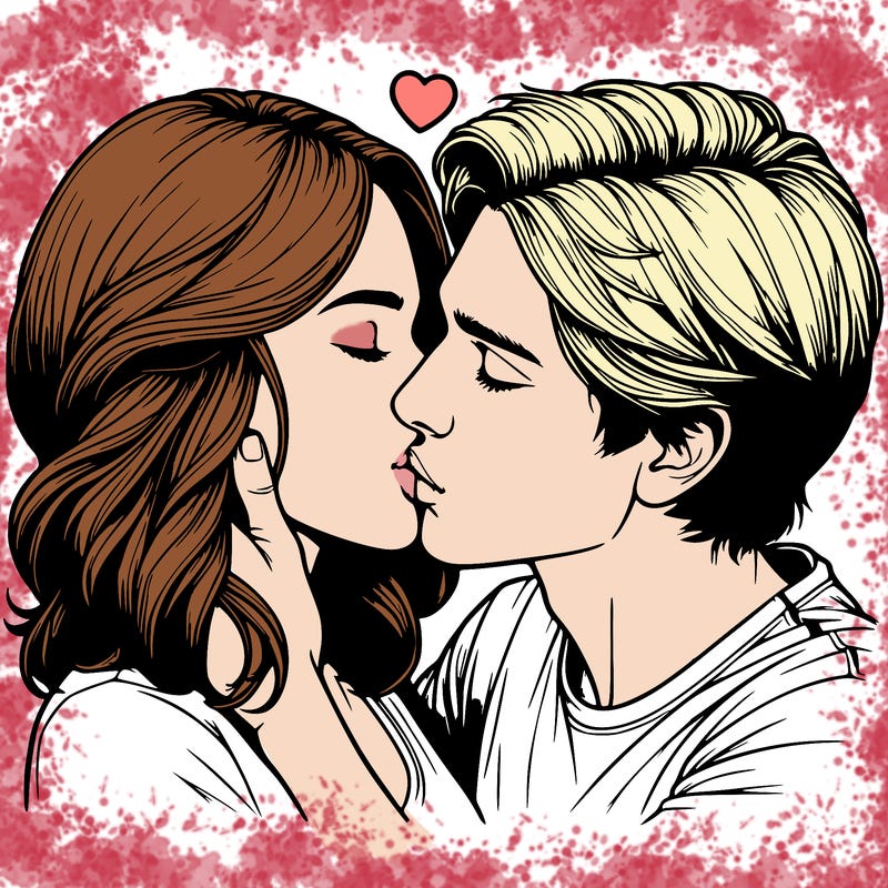 realistic guy and girl kissing