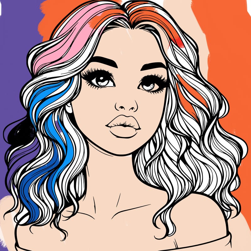 realistic girl with wavy hair and lips