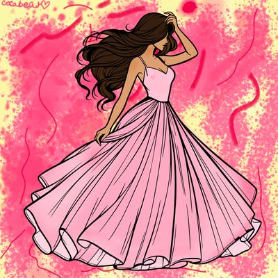 realistic woman with dress flowing in the wind