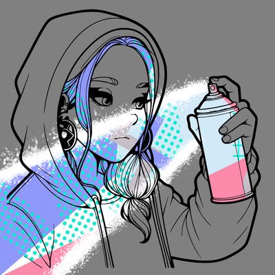 a realistic girl, spray painting