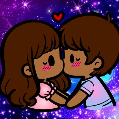 a girl and a boy kissing