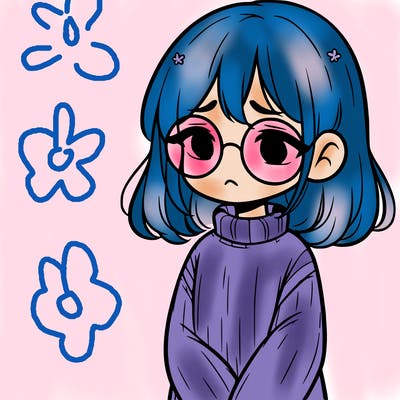 sad girl with glasses in a sweater