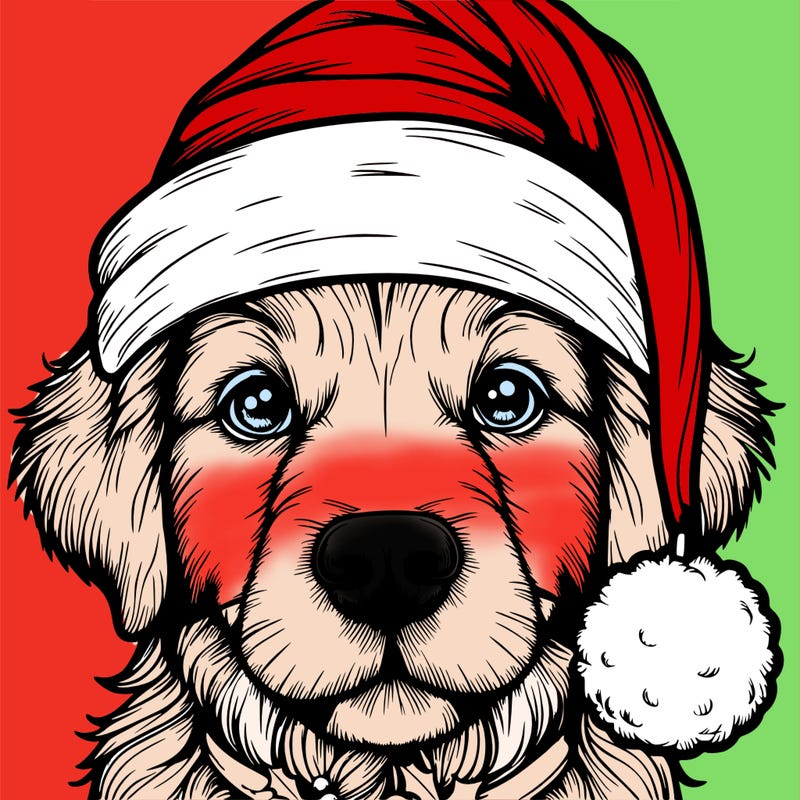 realistic dog with a christmas hat