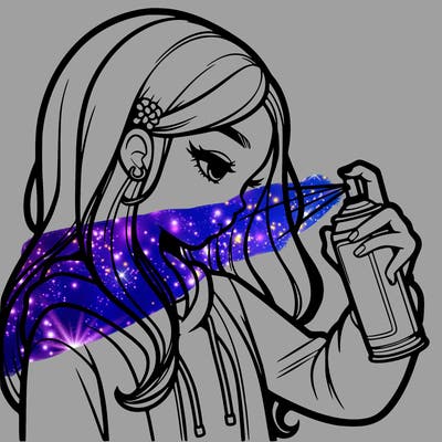 a realistic girl spray painting