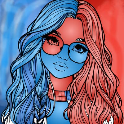 girl with long hair and freckles and glasses realistic