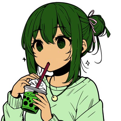 manga character drinking boba