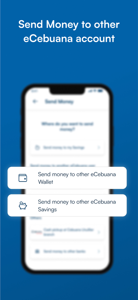 Screen of the eCebuana app showing options to send money to other wallet or savings accounts