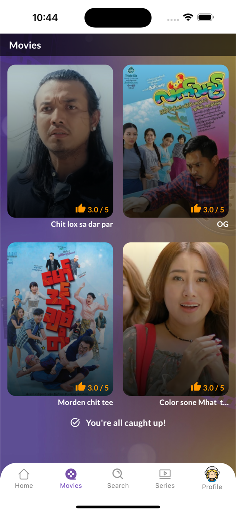 ShowLike - ShowLike app movies section displaying Burmese films with ratings
