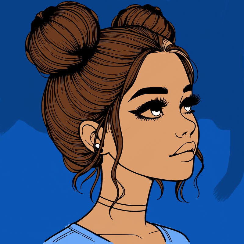 realistic girl with buns on the top of her head