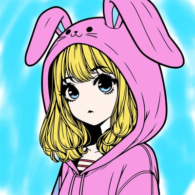 realistic girl wearing a bunny hoodie