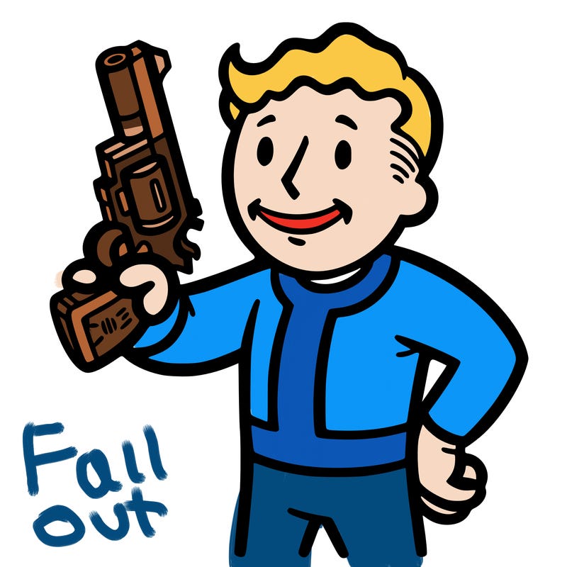 fallout character holding a gun