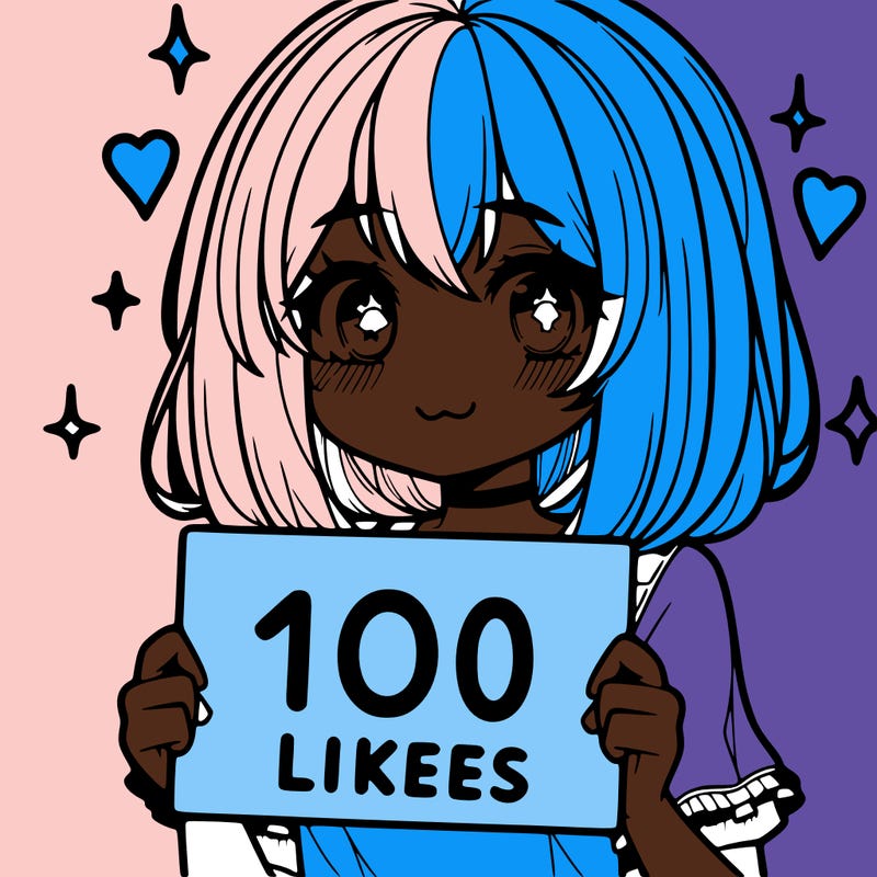 anima girl holding a 100 likes sign in her hand