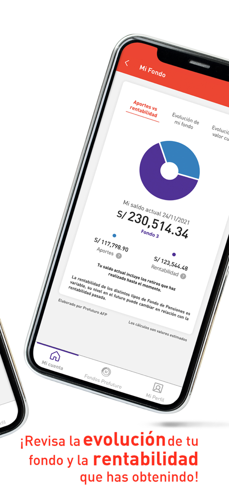 Profuturo AFP - Profuturo AFP mobile app displaying pension fund balance and profitability chart