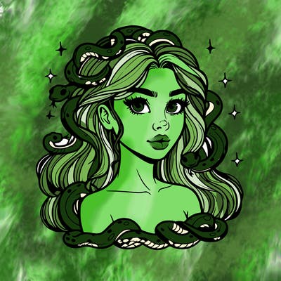 realistic girl with snakes as hair