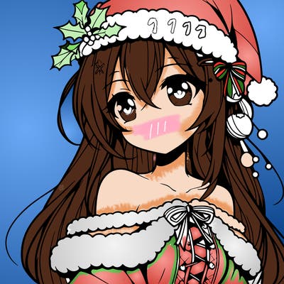 beautiful anime girl with christmas hat