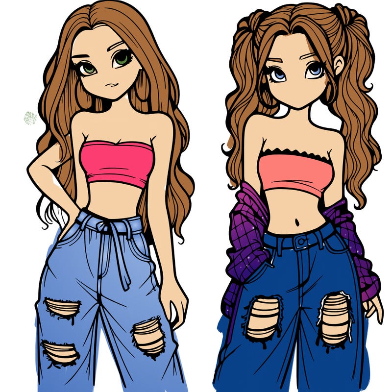 2 girls in crop tops and baggy jeans ripped