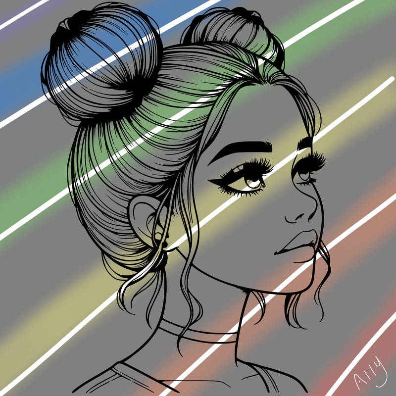 realistic girl with buns on the top of her head