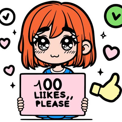 a girl with a sign saying 100 likes, please