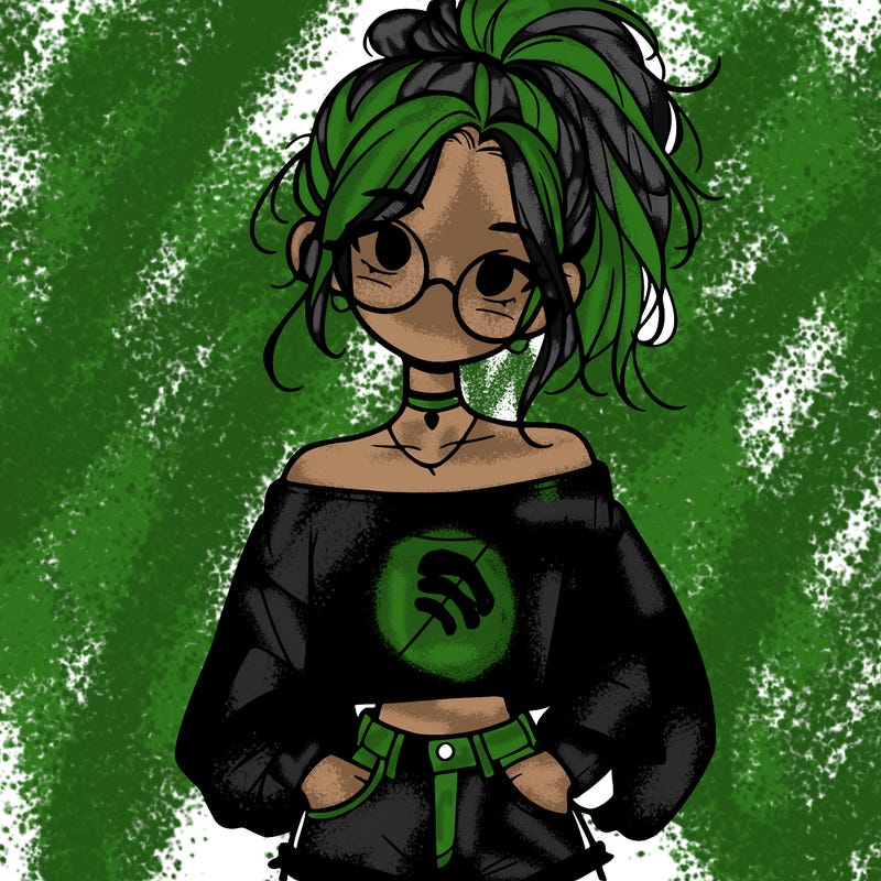 girl with a messy ponytail glasses a baggy crop top and jean shorts