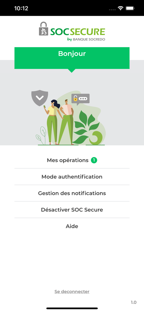 SOC Secure - SOC Secure app home screen showing banking authentication options