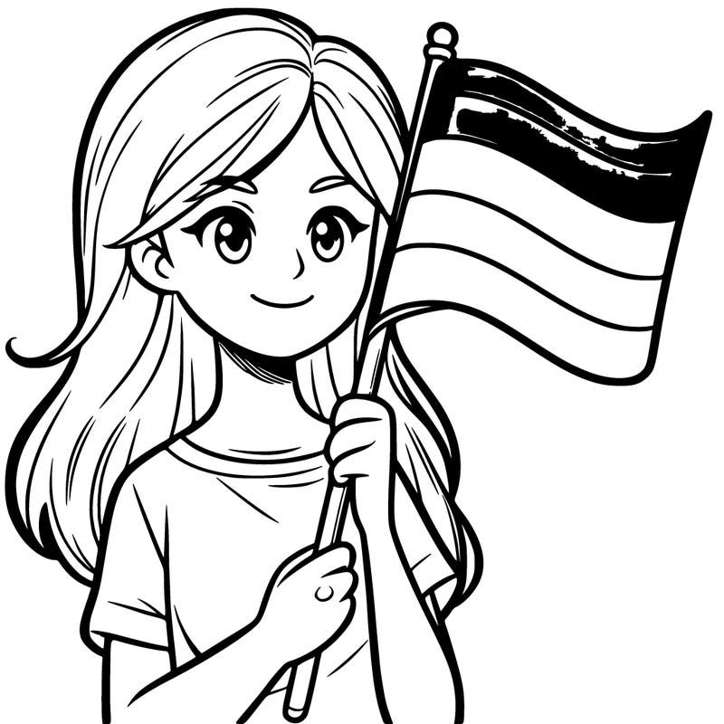 a girl holding a flag with three colors realistic