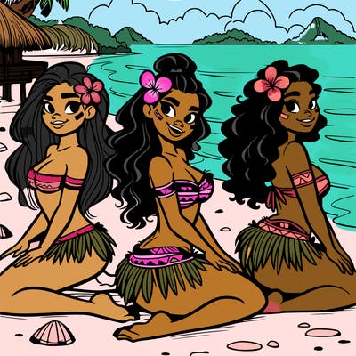 polynesian girls at the beach