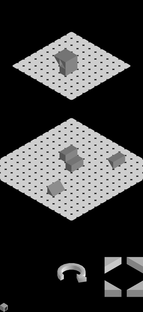 Boolean! - Minimalist isometric puzzle game level with gray cubes and shapes