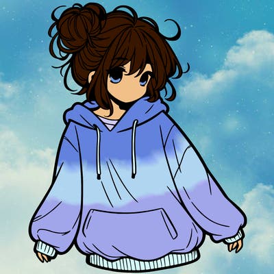 girl with baggy sweatshirt and messy bun