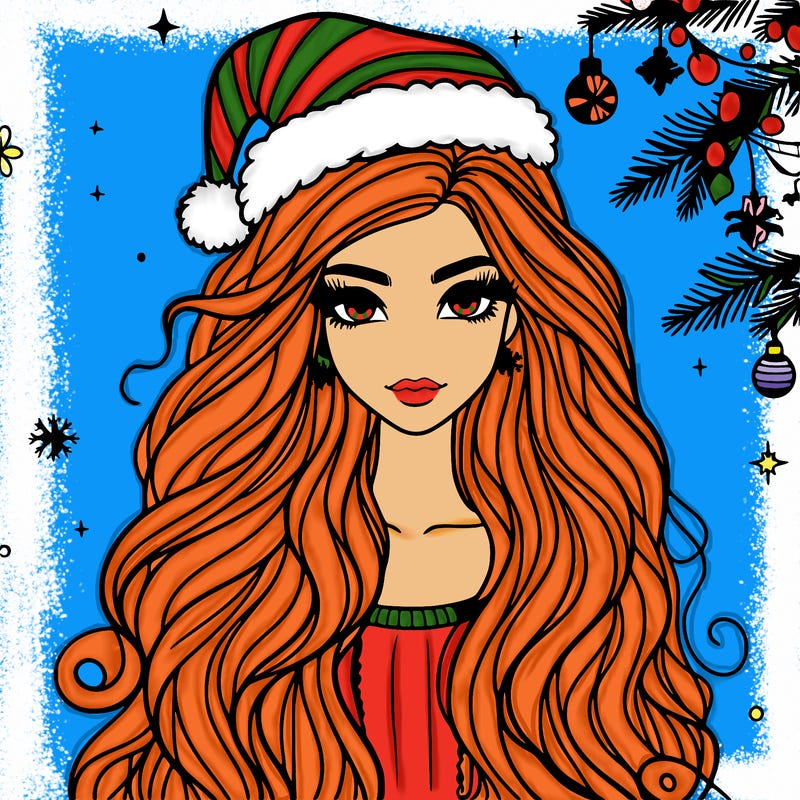 christmas fashionable female model and long hair