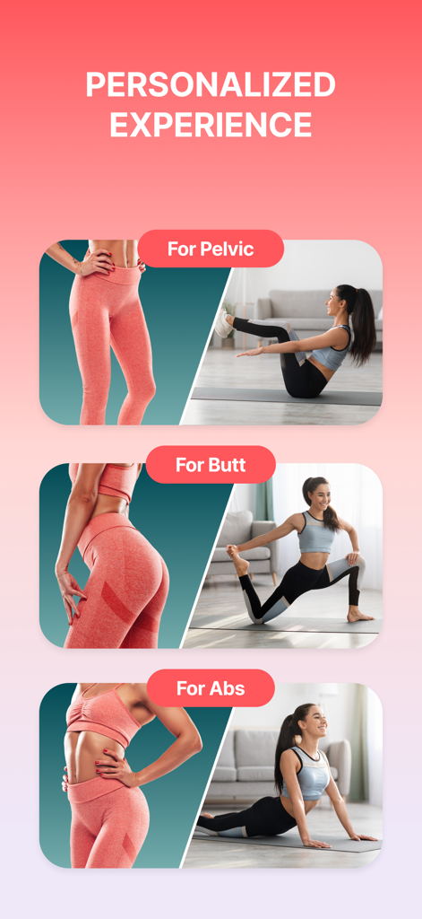 Organic Fit: Workout for Women - Organic Fit app screen displaying personalized workout options for pelvic butt and abs