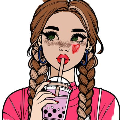 realistic girl with braided hair drinking boba