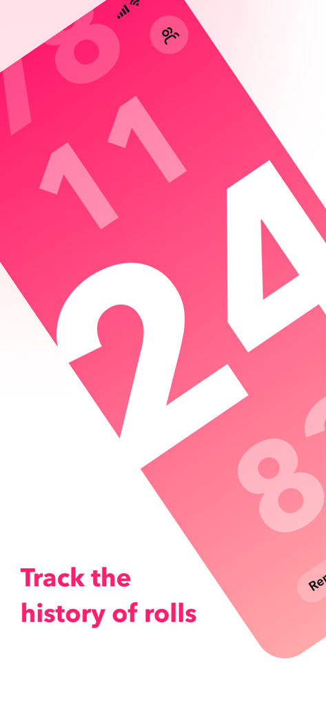 Pretty Random - RNG - A history log of generated random numbers on a pink background in the Pretty Random app interface.