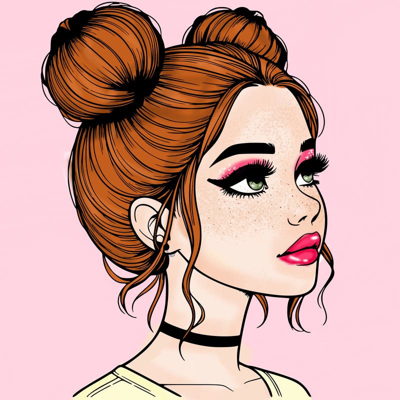 realistic girl with buns on the top of her head