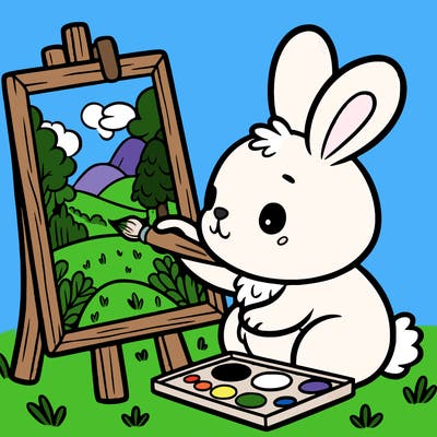 rabbit painting a picture