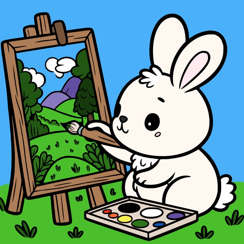 rabbit painting a picture