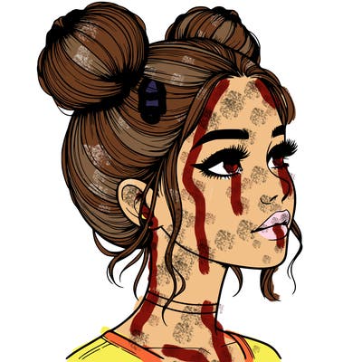 realistic girl with buns on the top of her head